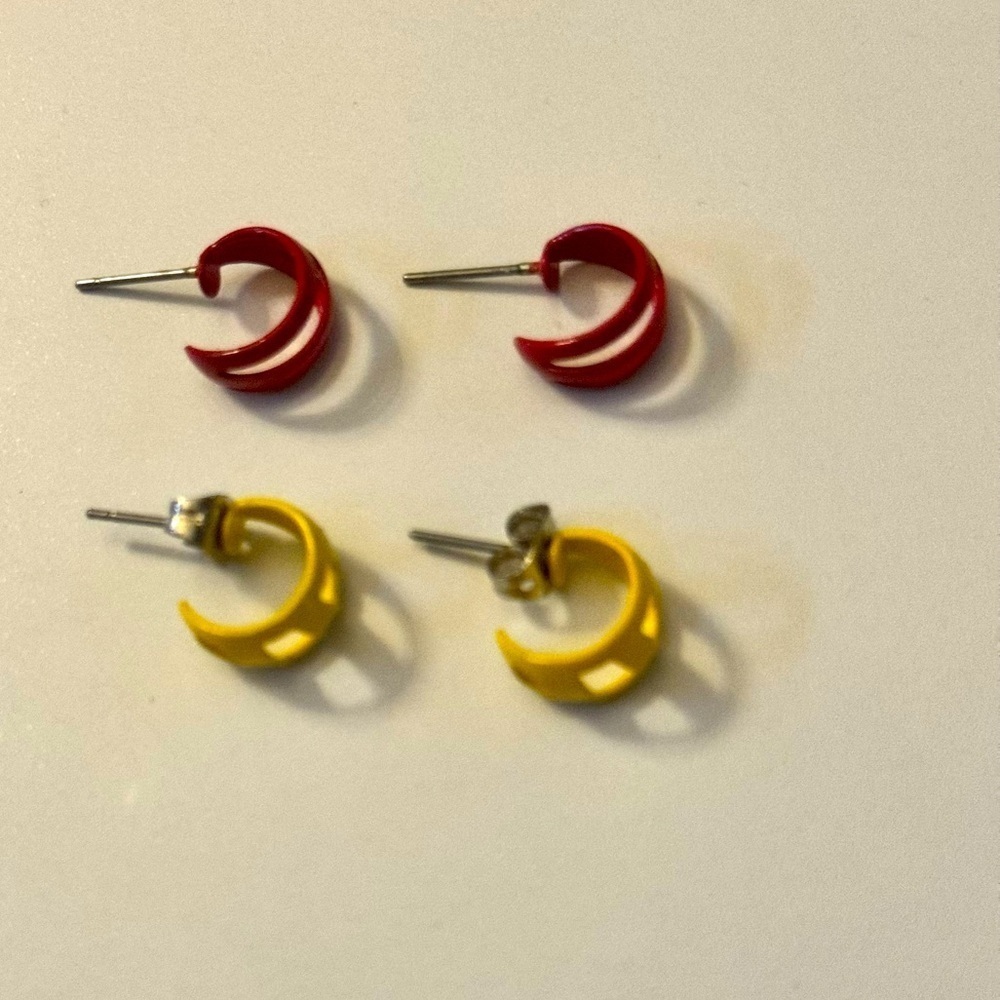 Red and yellow mini hoop earrings